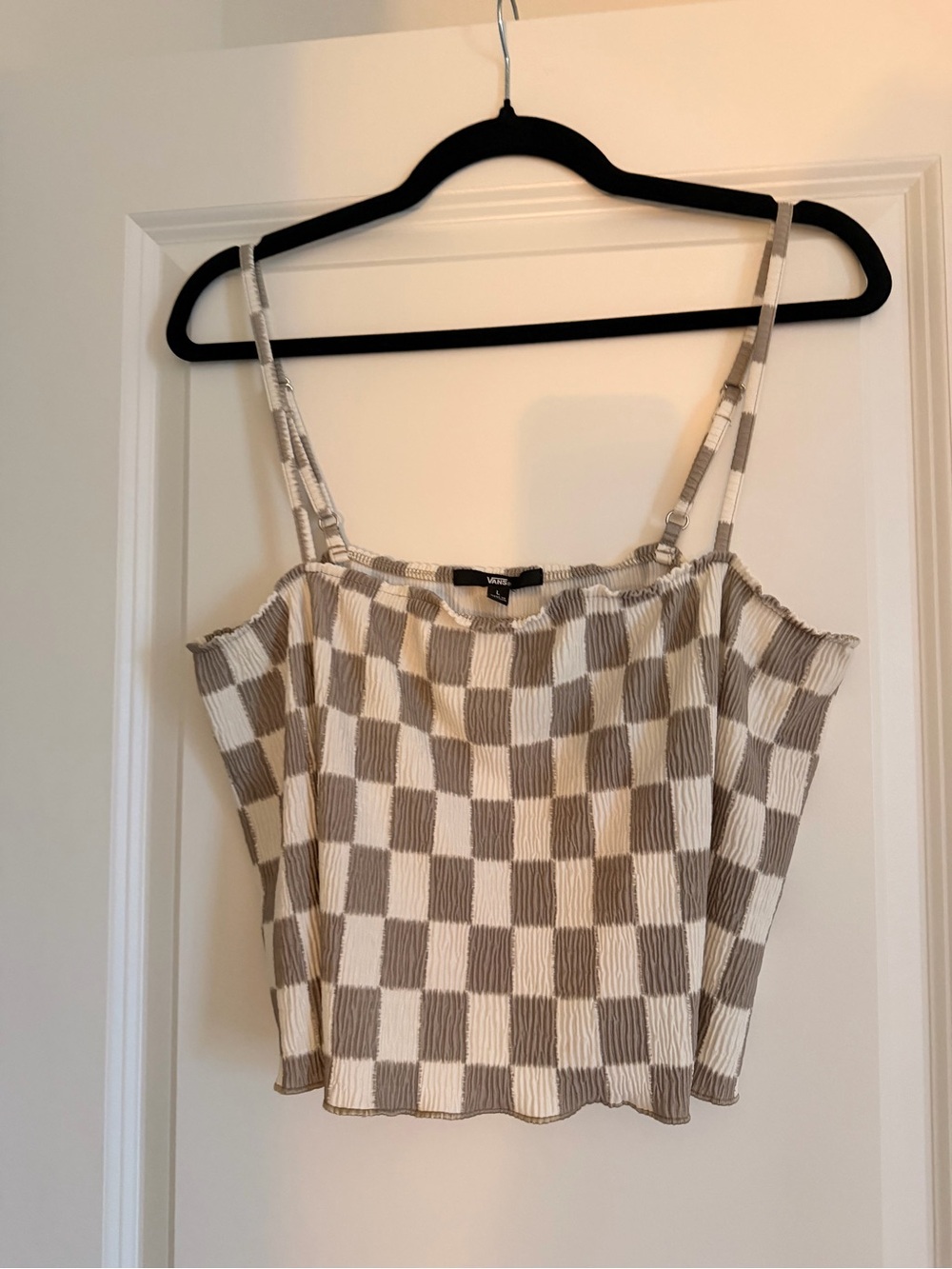 Beige Checkerboard Crop Tank Top